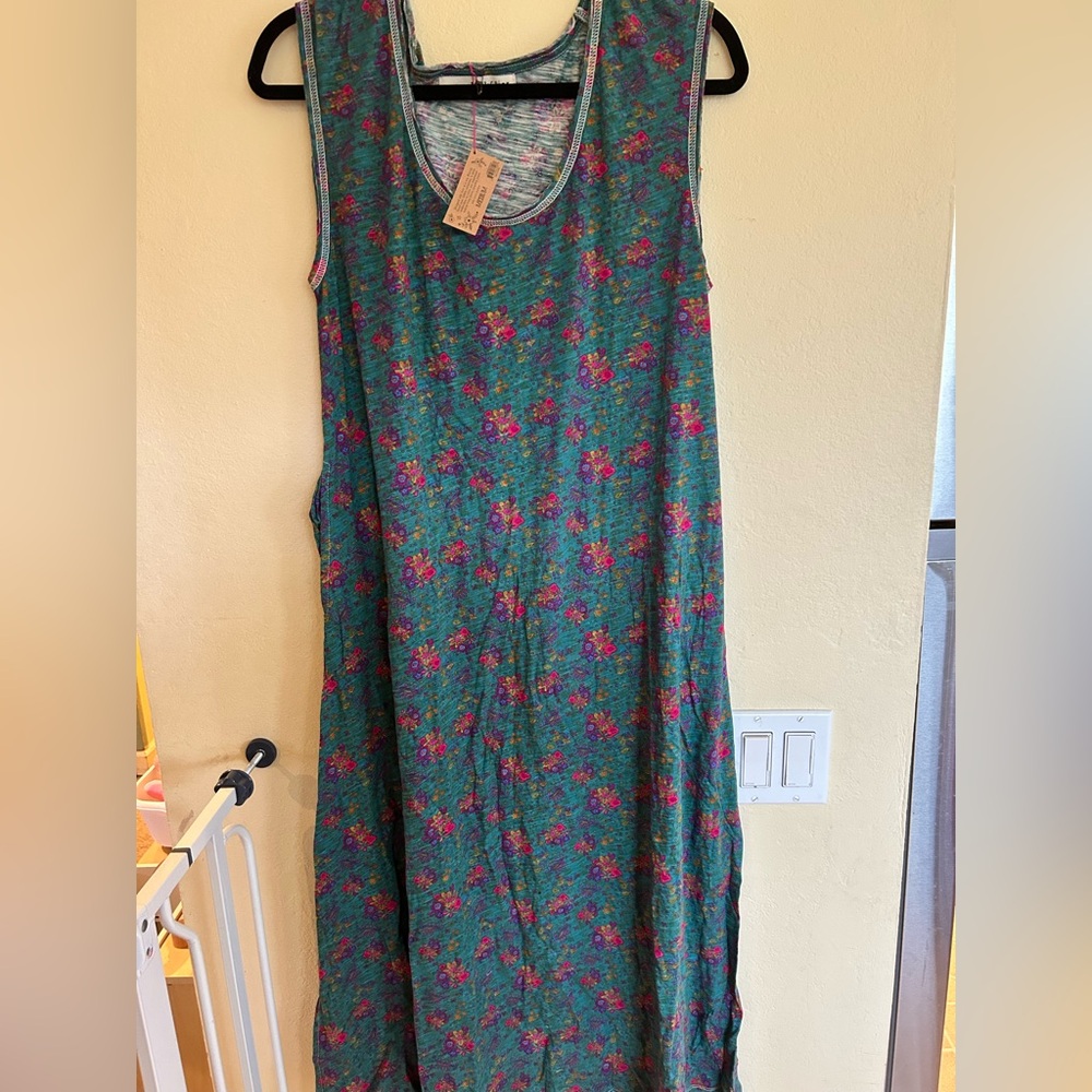 Natural Life Teal and Pink Floral Maxi Dress